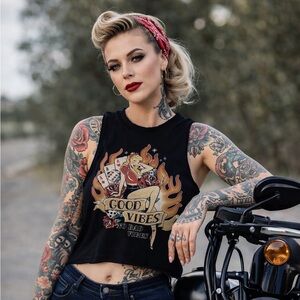 G-Mini USA Good Vibes Pinup T-Shirt Black Sleeveless / Small